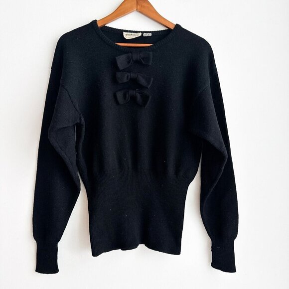 Vintage PORTS International Black Bow Detail Wool Sweater M - Picture 1 of 7